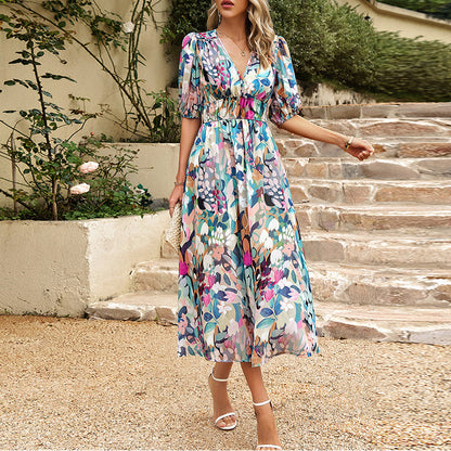 Midi jurk met gekleurde print