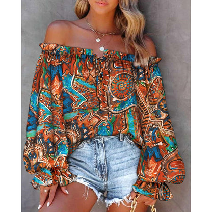 Off-shoulder top met print