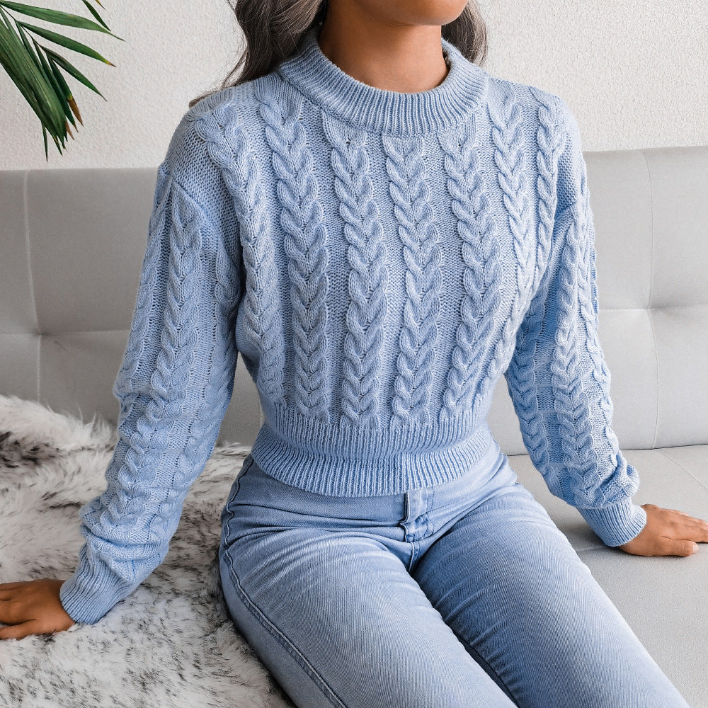 Lichtblauwe cropped trui met patroon