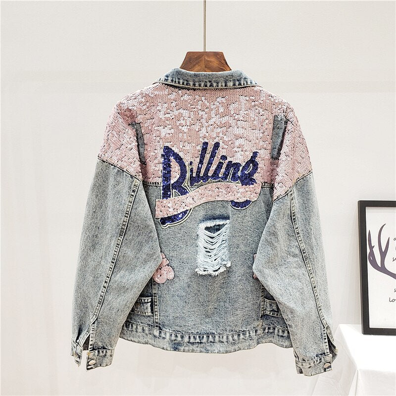 Oversized spijkerjasje met glitters