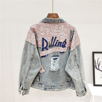 Oversized spijkerjasje met glitters