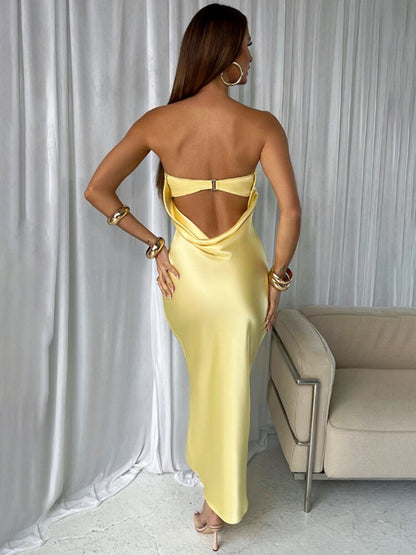 Satijnen strapless jurk