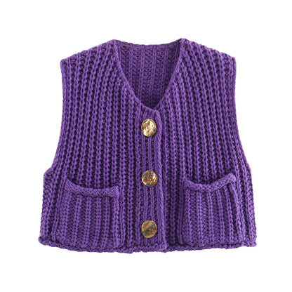 Celina Gebreide Cardigan | Elegant gebreid mouwloos vest met knopen voor dames