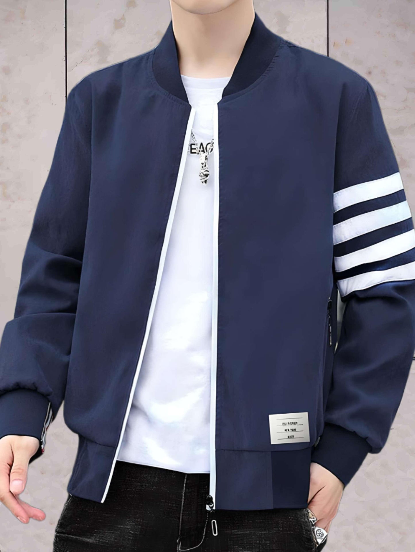Sean - casual varsity jack met opstaande kraag en ritssluiting over de hele lengte