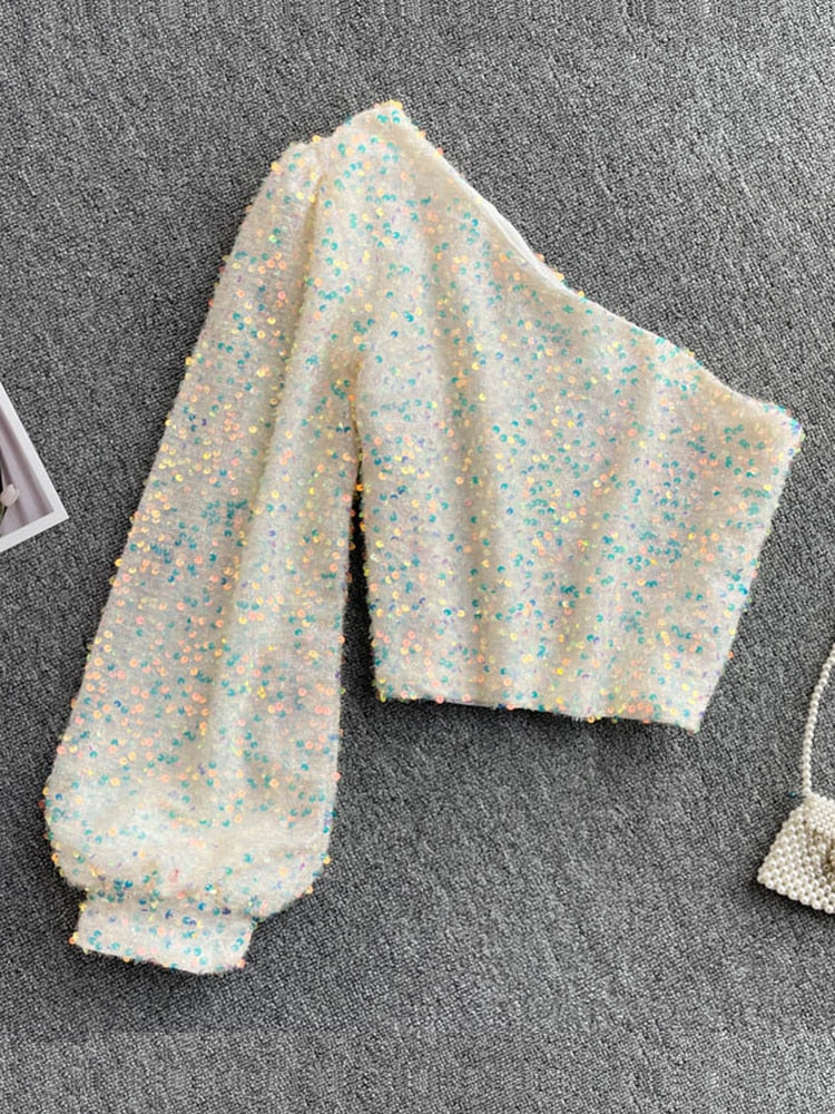 Glitter one shoulder top