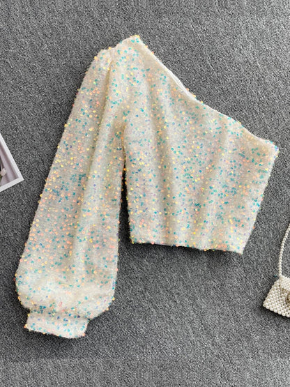 Glitter one shoulder top