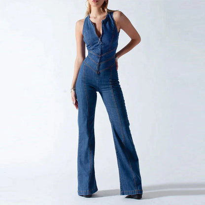 Channy | Bodycon hart denim jumpsuit met open rug