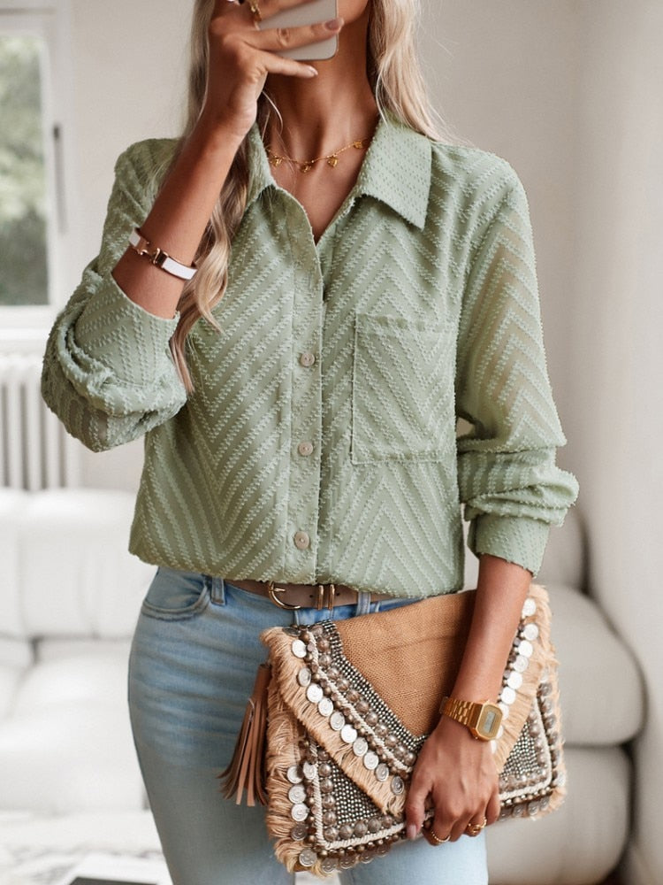 Olijf blouse met patroon