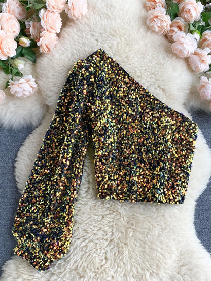 Glitter one shoulder top