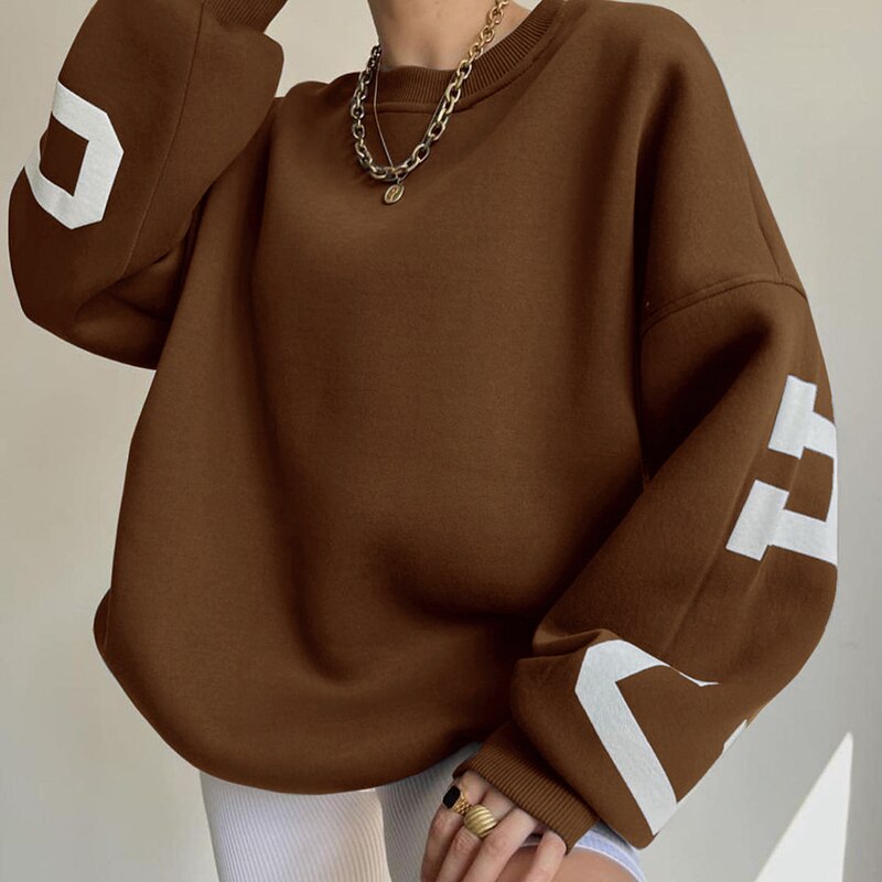 Pauline - Chique Herfst Oversized Sweatshirt met Chicago Letter Graphic voor Vrouwen