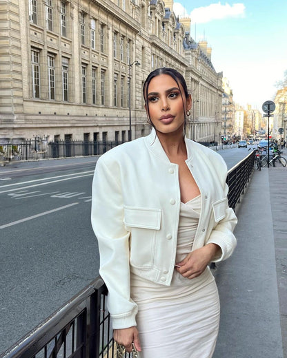 ModeParisienne® Amelisa – Trendy Witte Bomberjack met Functionele Zakken