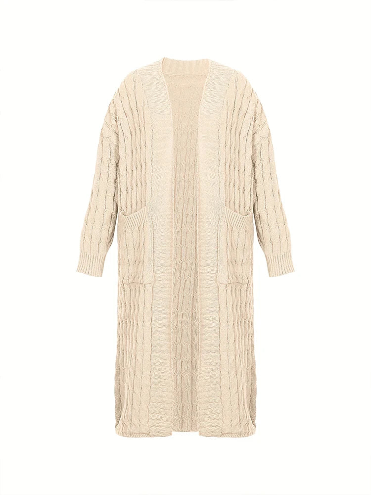 Celine Gebreide Vest | Lang Casual gebreid kabeldesign vest voor dames