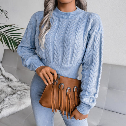 Lichtblauwe cropped trui met patroon