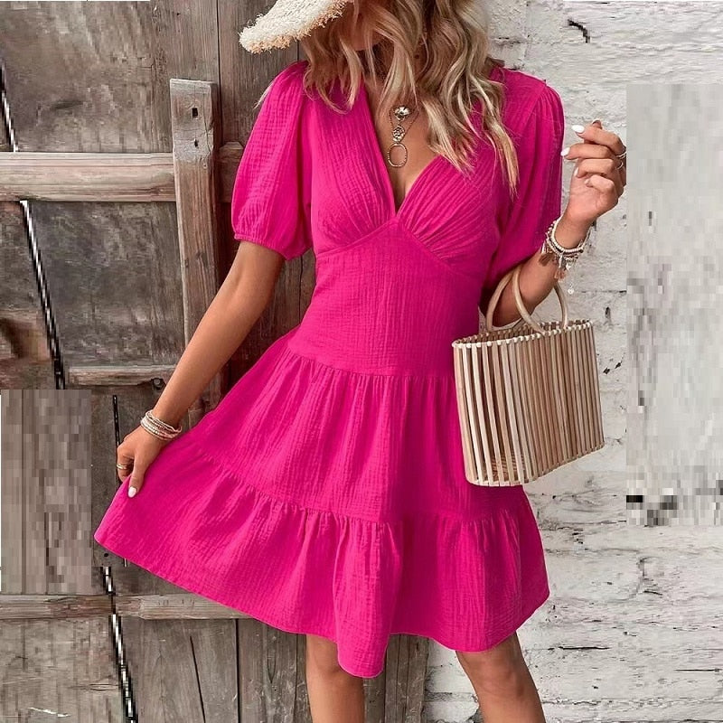 Roze crinkle jurk met ruches