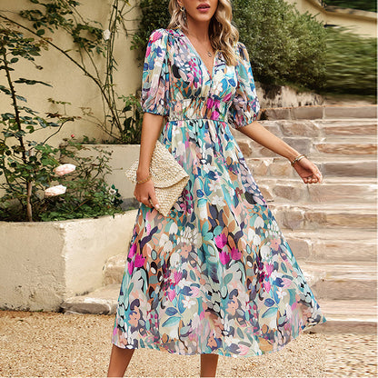 Midi jurk met gekleurde print