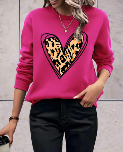 Skylar - stijlvolle comfortabele trui met lange mouwen, ronde hals, effen rug en hartjesdessin met dierenprint