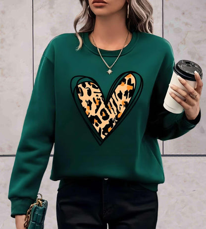 Skylar - stijlvolle comfortabele trui met lange mouwen, ronde hals, effen rug en hartjesdessin met dierenprint