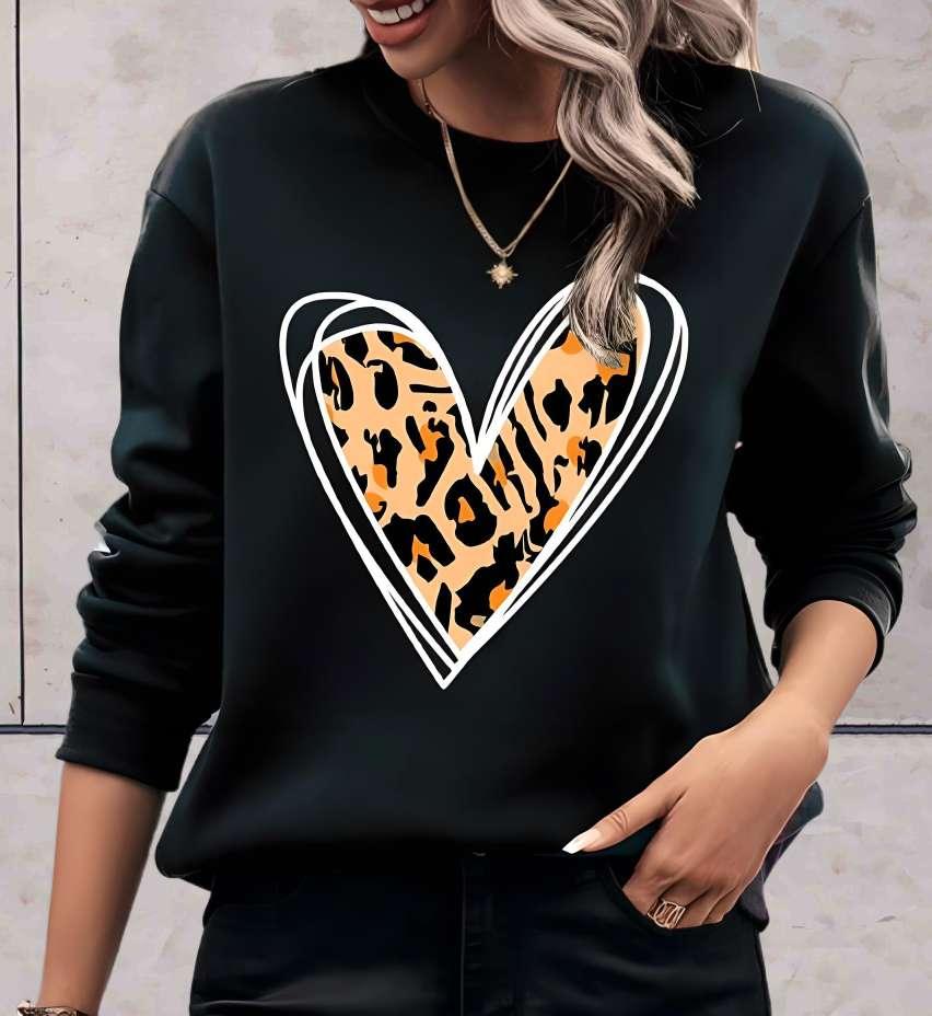 Skylar - stijlvolle comfortabele trui met lange mouwen, ronde hals, effen rug en hartjesdessin met dierenprint
