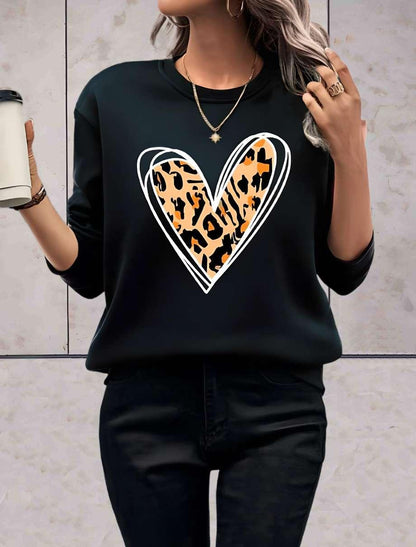 Skylar - stijlvolle comfortabele trui met lange mouwen, ronde hals, effen rug en hartjesdessin met dierenprint