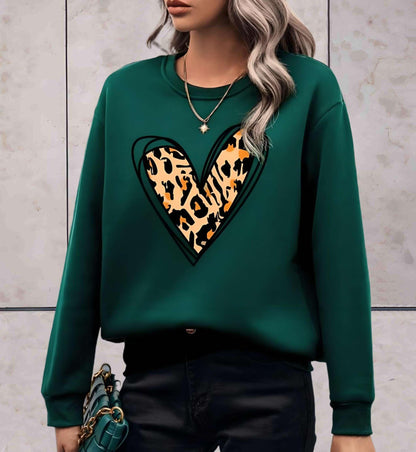 Skylar - stijlvolle comfortabele trui met lange mouwen, ronde hals, effen rug en hartjesdessin met dierenprint