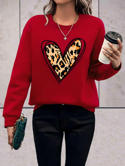 Skylar - stijlvolle comfortabele trui met lange mouwen, ronde hals, effen rug en hartjesdessin met dierenprint
