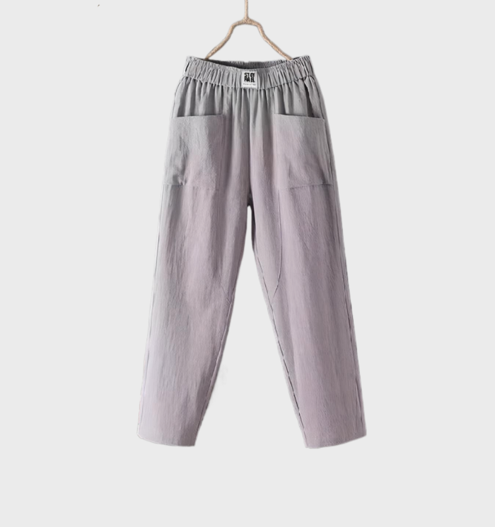 Linnen broek met zakken en ruches voor dames