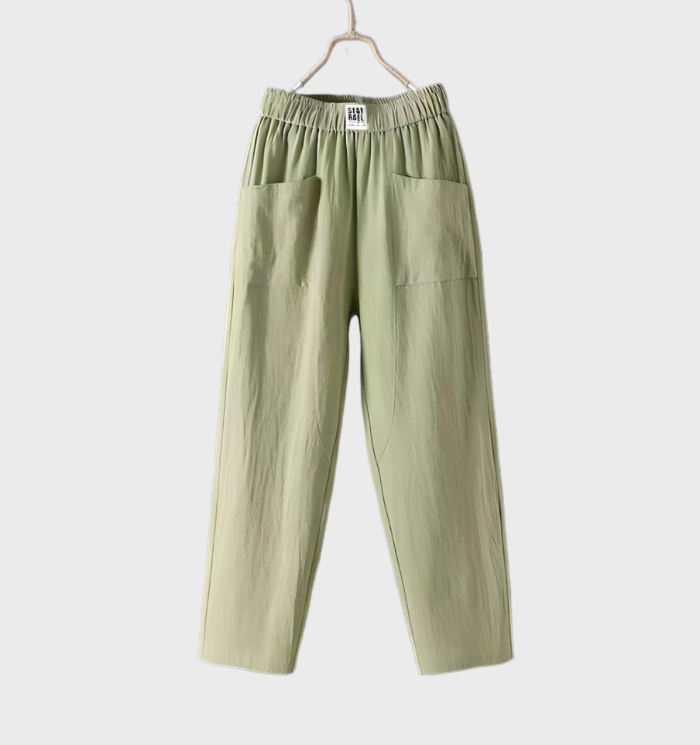 Linnen broek met zakken en ruches voor dames
