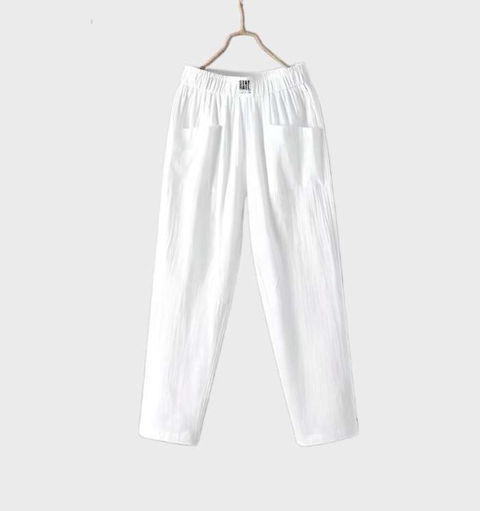 Linnen broek met zakken en ruches voor dames