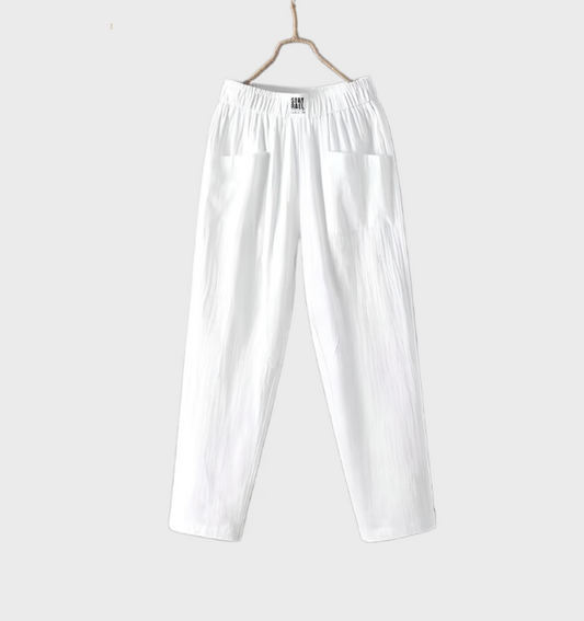 Linnen broek met zakken en ruches voor dames