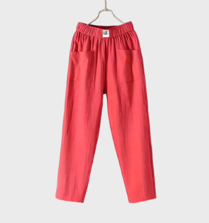 Linnen broek met zakken en ruches voor dames