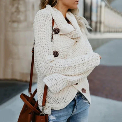 Annele Dekker Coltrui | Super warme symetrische kabeltrui met knopen voor dames