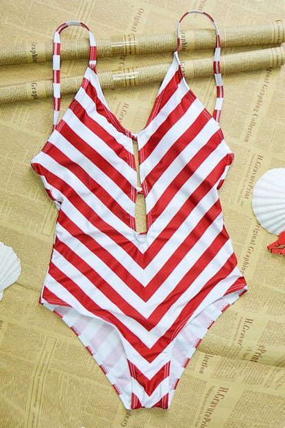 Kiera - Trendy Rood Gestreept Zomerbadpak voor Vrouwen