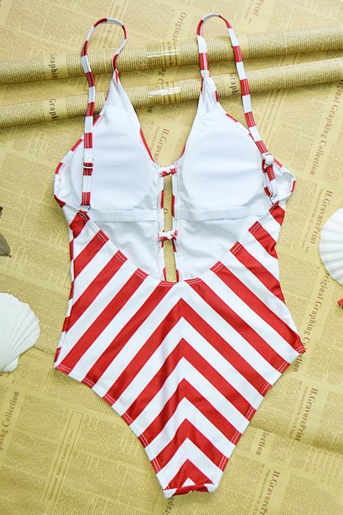 Kiera - Trendy Rood Gestreept Zomerbadpak voor Vrouwen