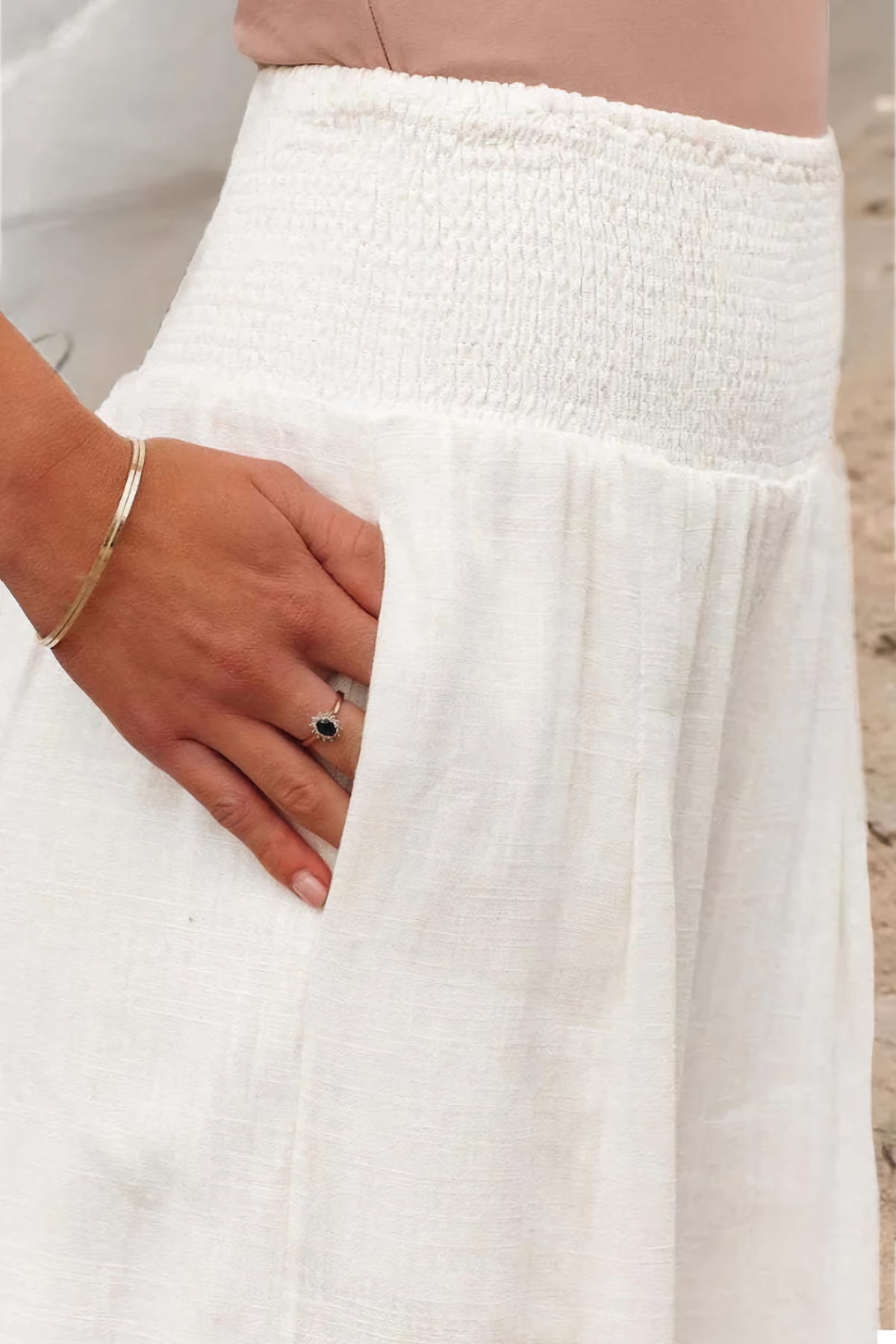 Hooggesneden palazzobroek van katoen en linnen | Tyra