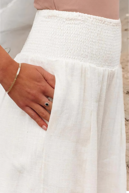 Hooggesneden palazzobroek van katoen en linnen | Tyra