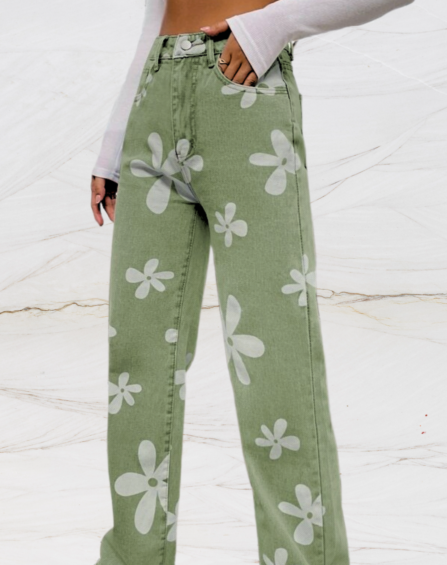 Losse jeans met hoge taille en bloemenopdruk voor dames