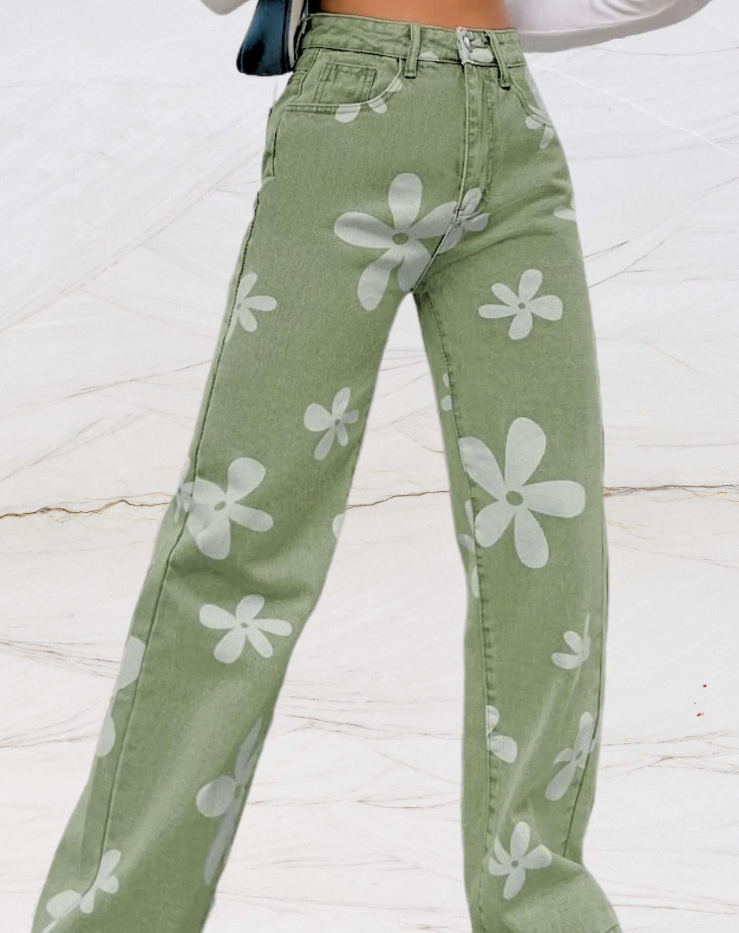 Losse jeans met hoge taille en bloemenopdruk voor dames