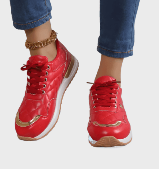 Ignacia - Glanzende sneakers met gouden strepen en veters voor dames