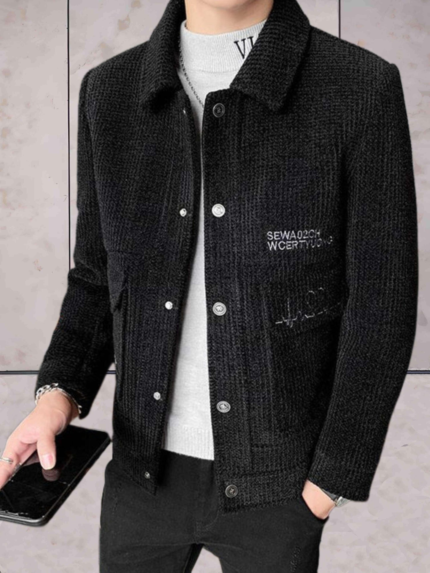 Tristan -  Casual jas van geweven stof met kraag en knoopsluiting