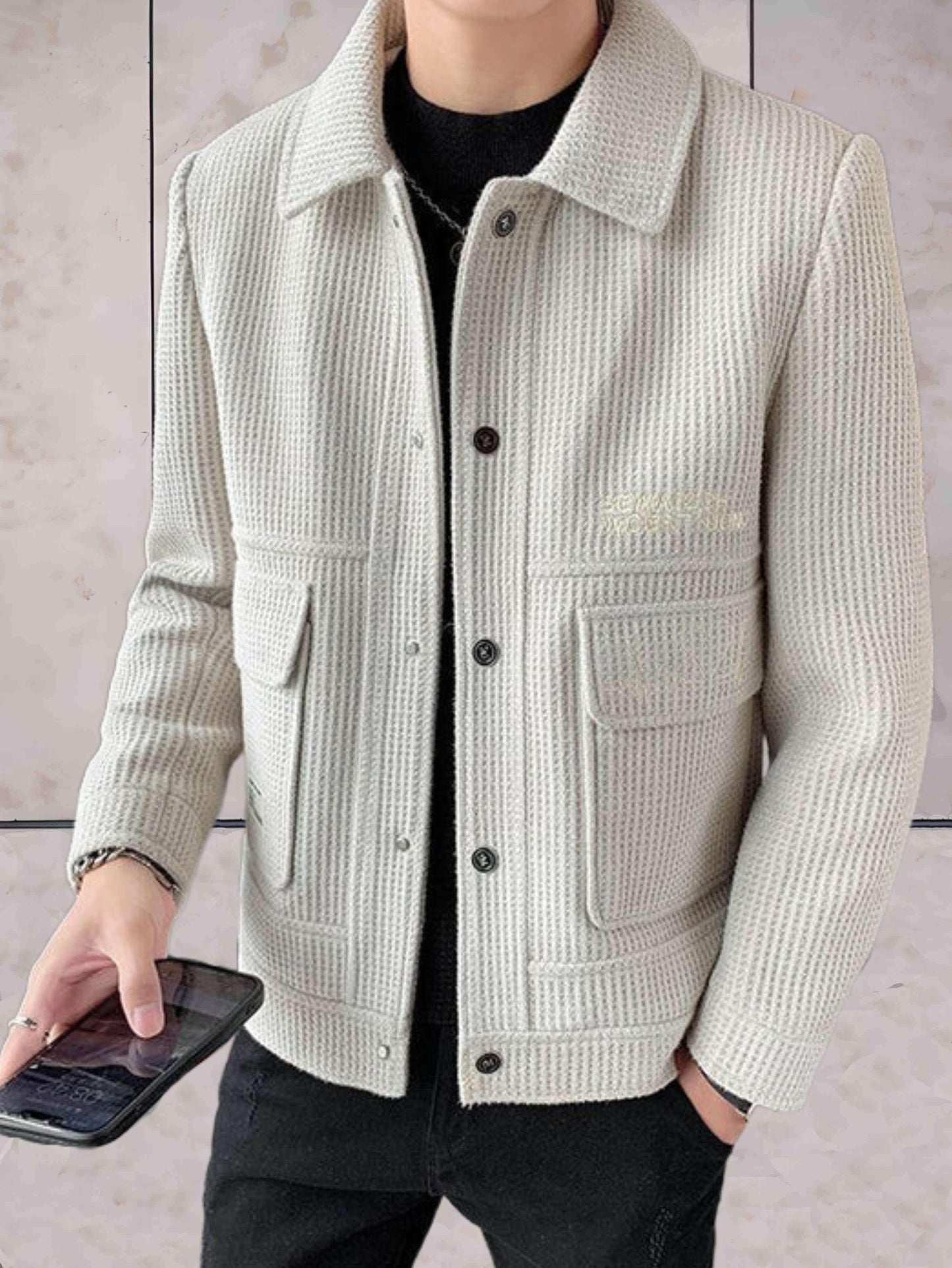 Tristan -  Casual jas van geweven stof met kraag en knoopsluiting