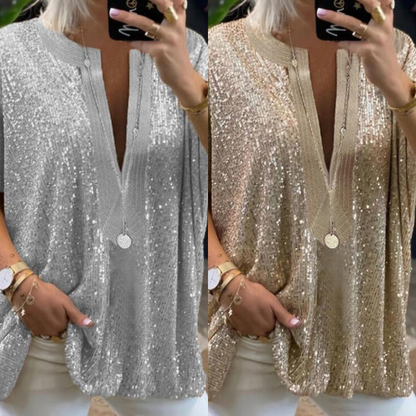 Polly - Elegante Pailletten-Bluse met V-hals voor Vrouwen