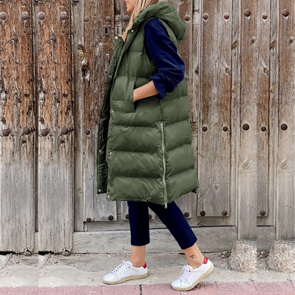 Beska Bodywarmer | Trendy lange donzen bodywarmer met capuchon voor dames