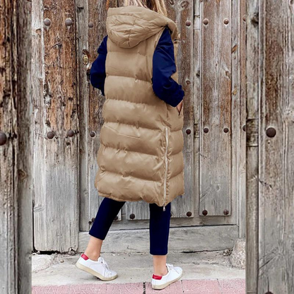 Beska Bodywarmer | Trendy lange donzen bodywarmer met capuchon voor dames