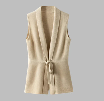 Annabel Vest | V-hals wol-look vrouwen vest met taille band