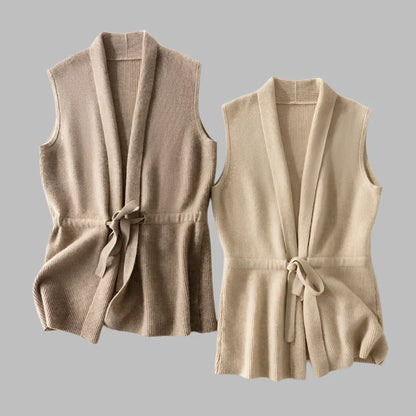 Annabel Vest | V-hals wol-look vrouwen vest met taille band