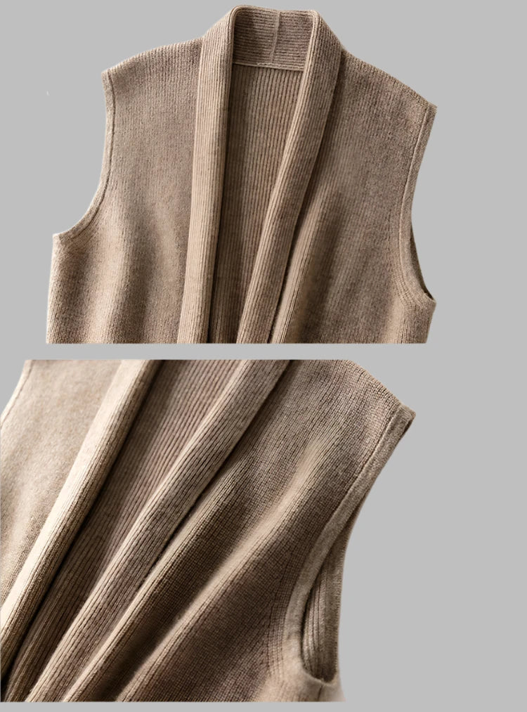 Annabel Vest | V-hals wol-look vrouwen vest met taille band