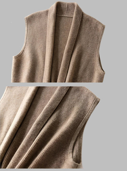 Annabel Vest | V-hals wol-look vrouwen vest met taille band