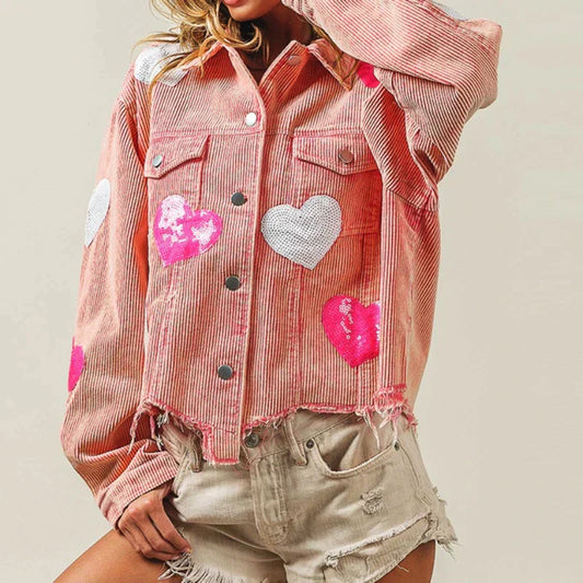 Alessandra | Corduroy bomberjack met paillettenhart
