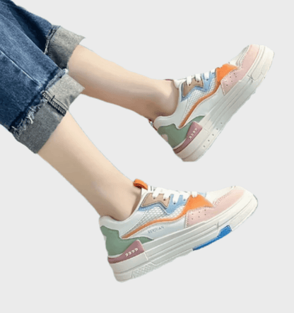 Valerie -  Wit blauw oranje roze en groen gekleurde hardloopsneakers