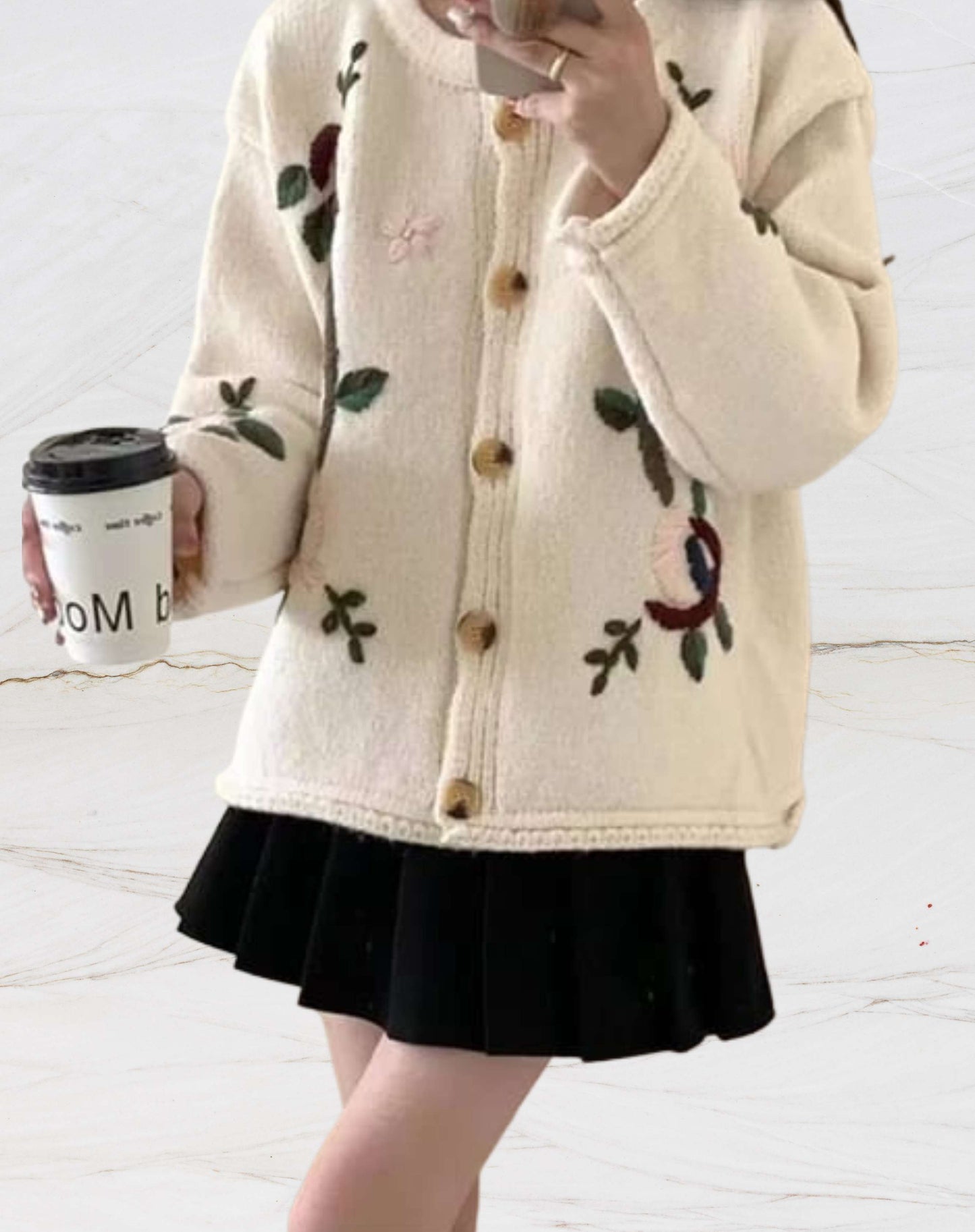 Vicky |  Gevlochten vest Retro-trui met ronde hals en knoopsluiting